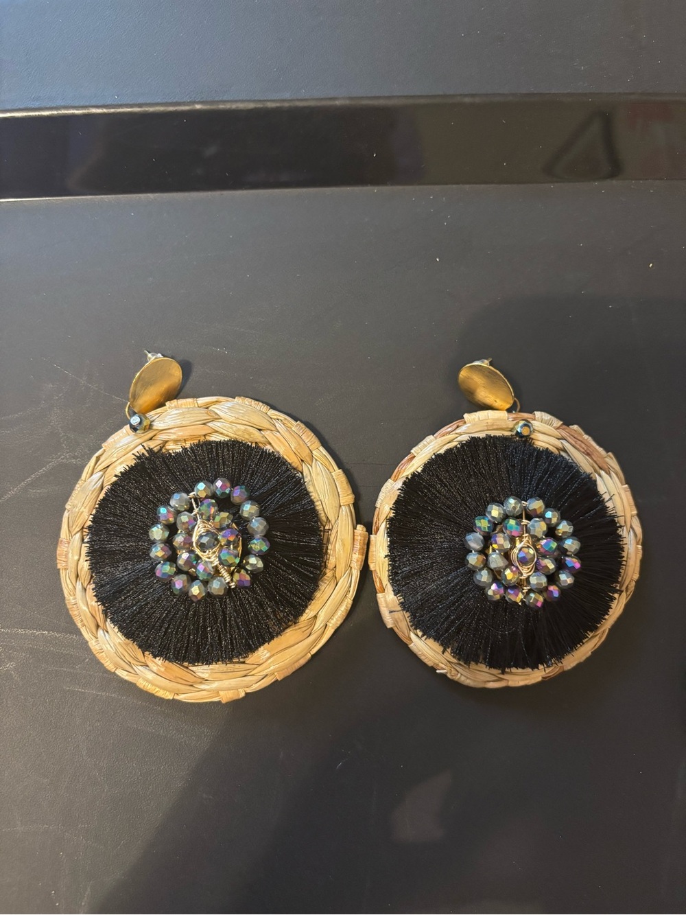 Handcrafted Black and Natural Woven Statement Earrings